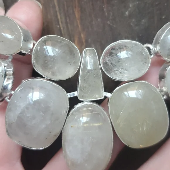 New Oversized Golden Rutile 925 Silver Statement Necklace. - Picture 14 of 16